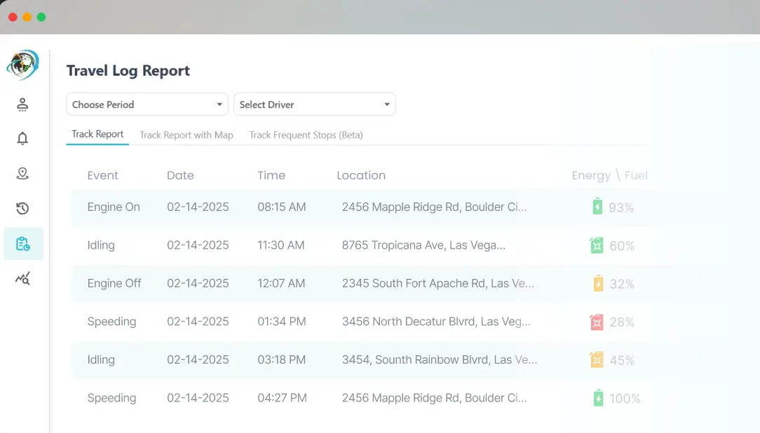 Travel Log Report UI